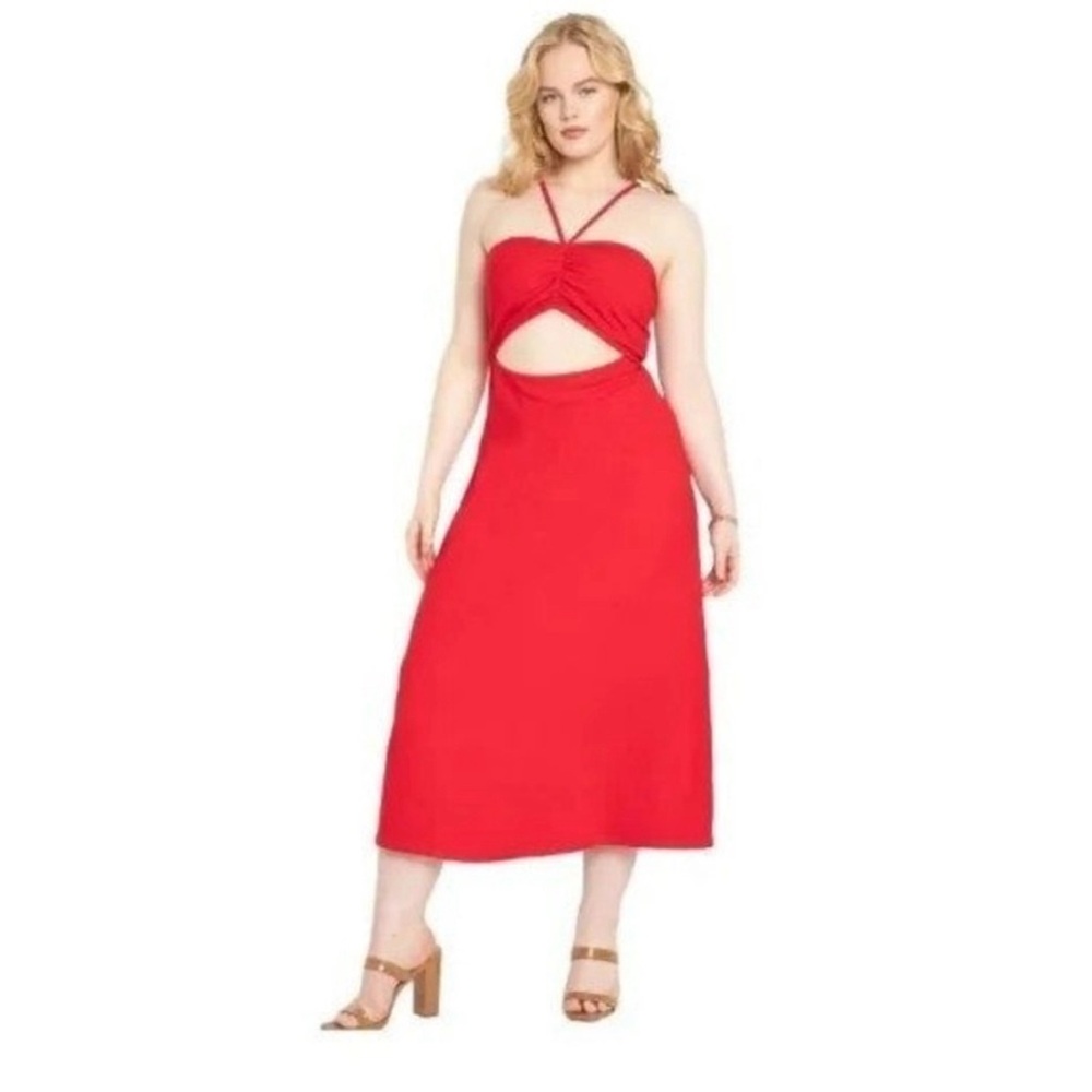 ELOQUII Ribbed Halter Midi Dress